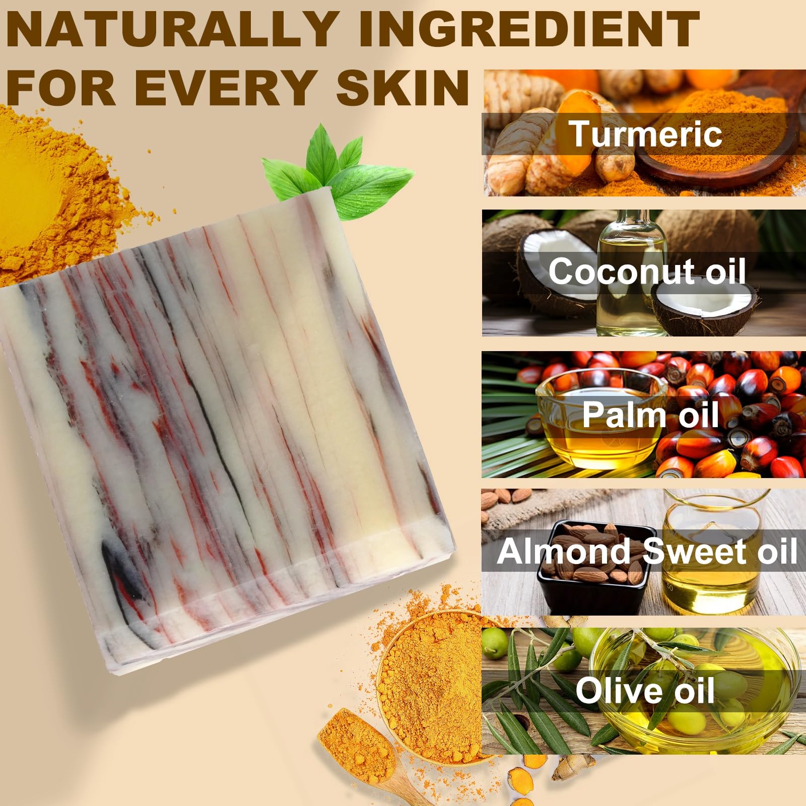 MR.A 3 Pack Handmade Turmeric Soap Bar for Face & Body Cleanser, Handcraft Turmeric soap for Smooth Skin and Moisturizing, All Natural Tumeric Soap, Cold processed Ginger bath soap face wash